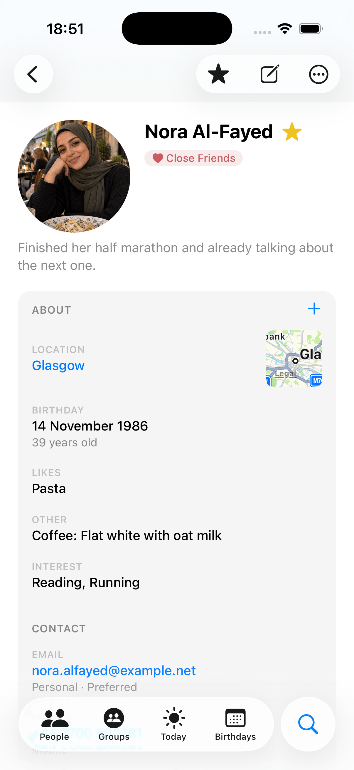 Personal facts saved in Kithr on iPhone
